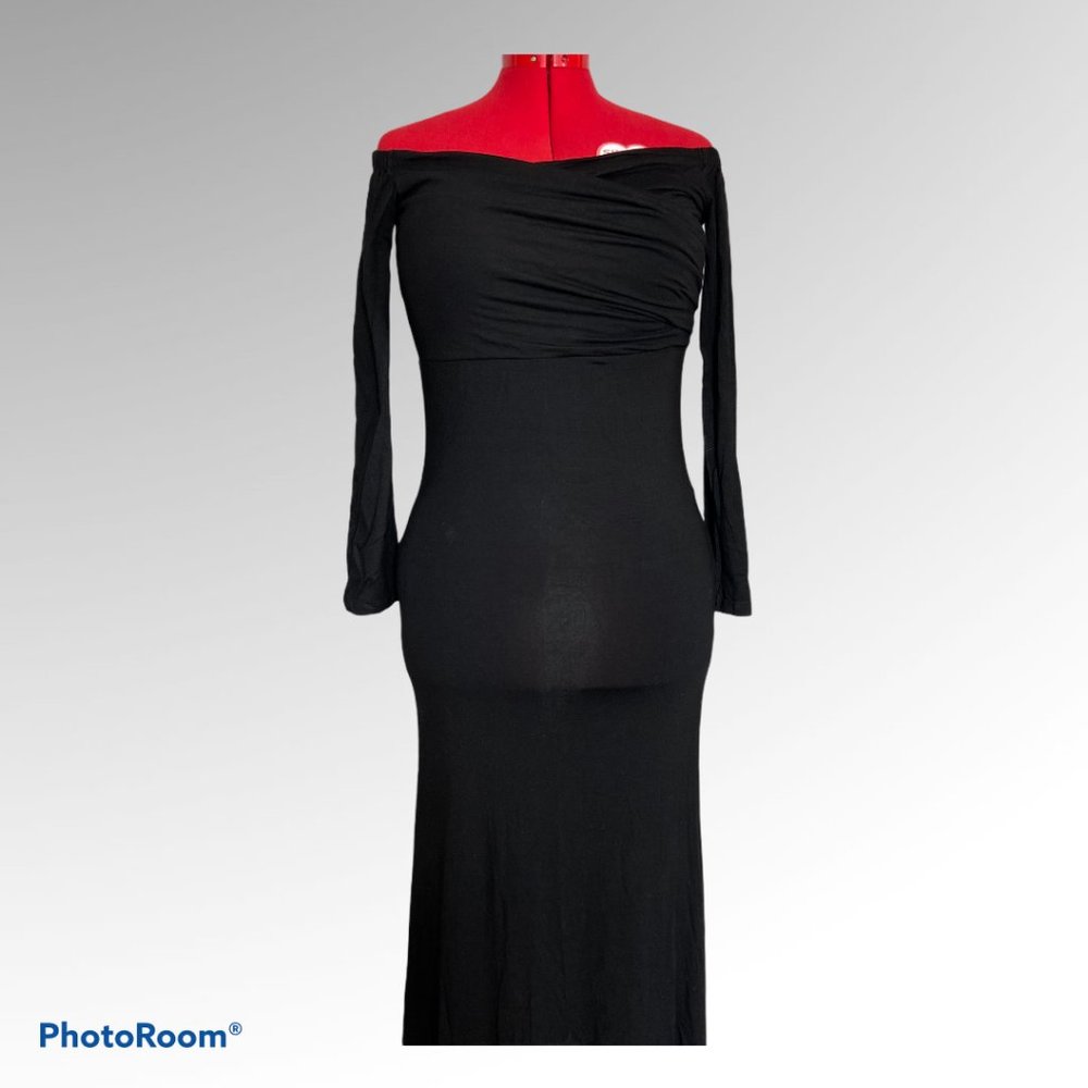 Off the Shoulder Long Sleeve Bodycon Gown Black L